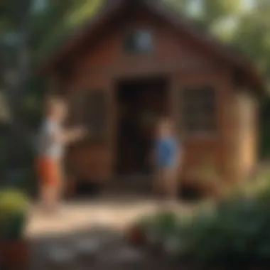 Children playing in a backyard clubhouse kit