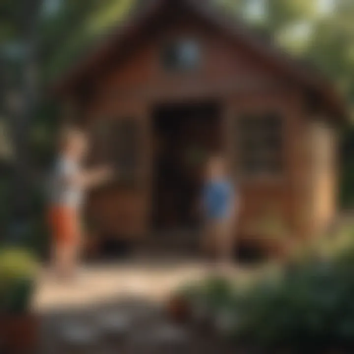 Children playing in a backyard clubhouse kit