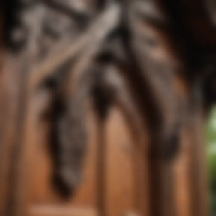 Close-up of intricate wooden details on the playhouse facade