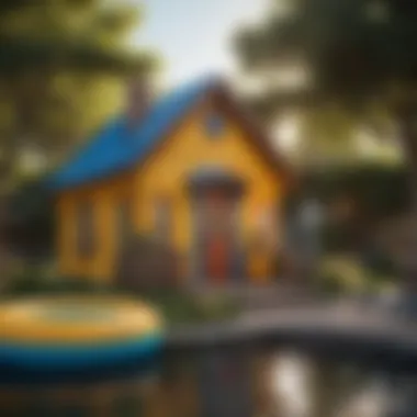 Backyard Adventure: Inflatable Playhouse Set-Up in a Home Environment Inflatable playhouse in a backyard setting