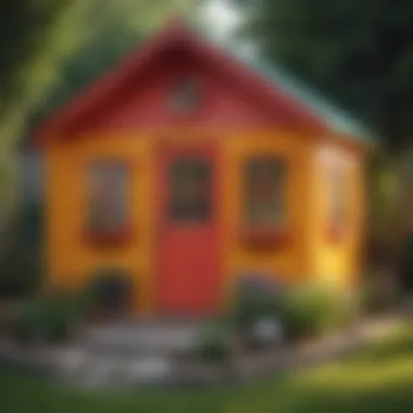 Colorful plastic playhouse in a backyard setting