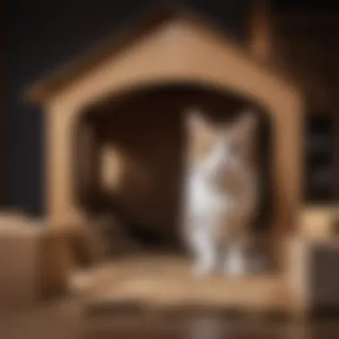 Cat Playing in Cardboard Playhouse