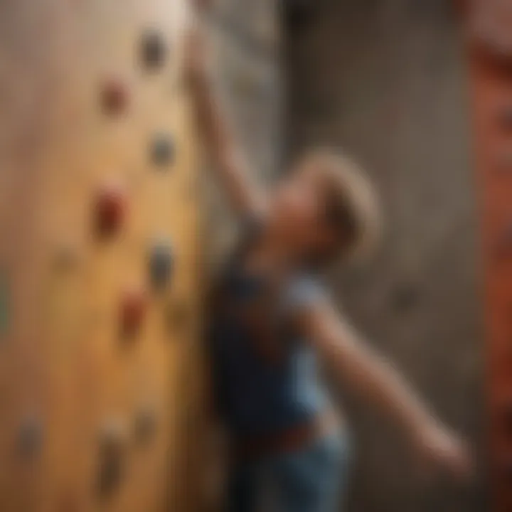 Child enjoying climbing wall in playhouse