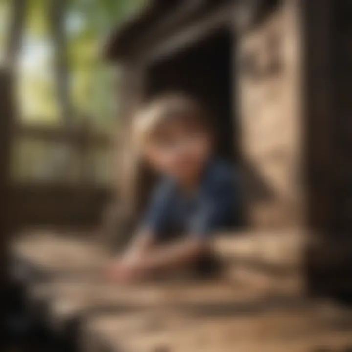 Child exploring the wonders of a wooden fort