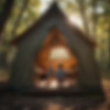 Child exploring nature while inside a camper playhouse tent