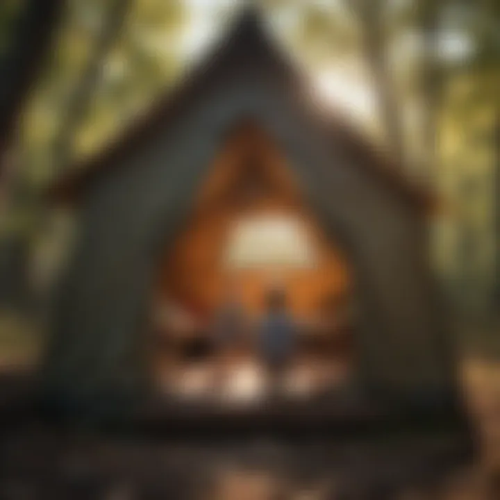 Child exploring nature while inside a camper playhouse tent