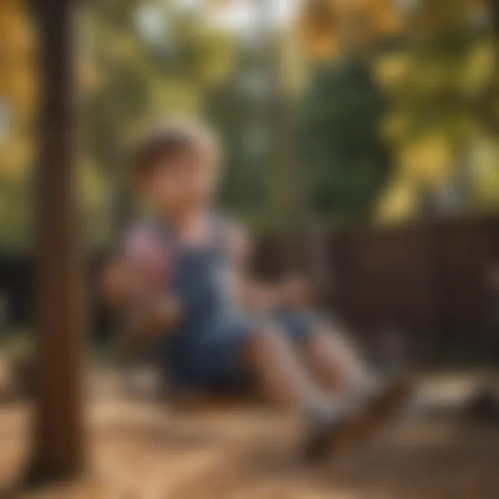 Child Playing Happily on Wooden Swing Set