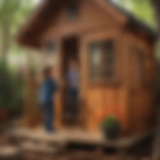 Child playing inside a Home Depot wood playhouse