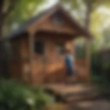 Child Playing Pretend in Outdoor Wooden Playhouse