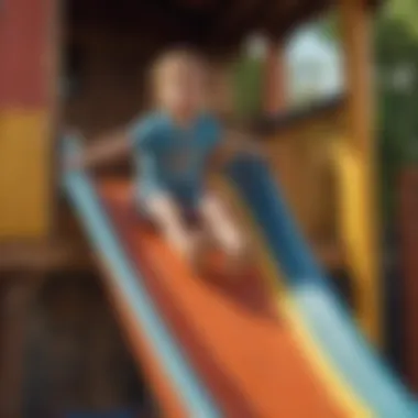 Child sliding down a colorful slide on playhouse