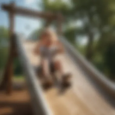 Child demonstrating proper sliding technique on a well-designed outdoor slide with safety features