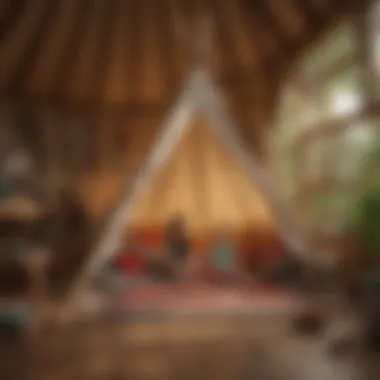 Children playing creatively inside a wooden teepee playhouse