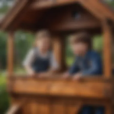 Children engaging in imaginative play inside a wooden playhouse