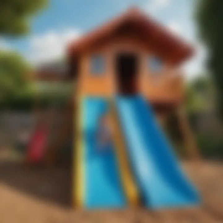 Children Laughing and Sliding Down Colorful Slide on Playhouse Set