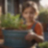 A child planting seeds in a colorful planter box