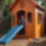 Children playing creatively in a plastic playhouse with a slide