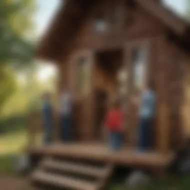 Children playing creatively inside the charming Log Cabin Playhouse