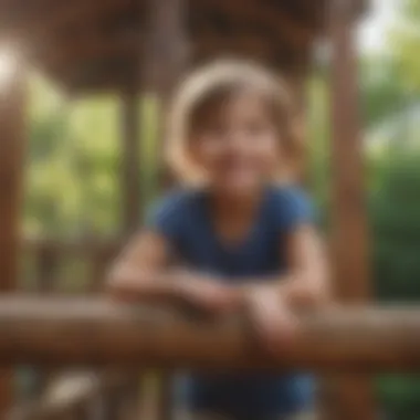 Children joyfully playing on a wooden playset under sunny skies