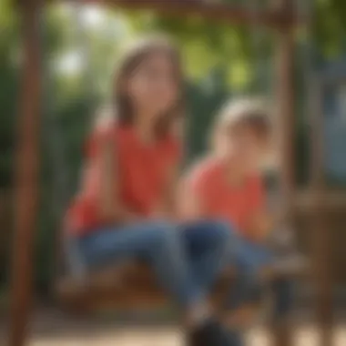 Safe Play Environment Children playing on a swing set made of pressure-treated wood