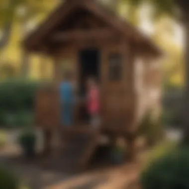 Children Playing in a Tall Outdoor Playhouse