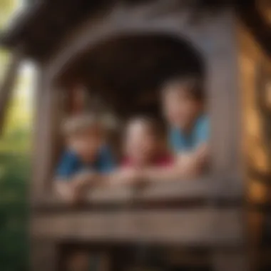 Children playing joyfully in a wooden play fort