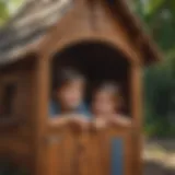 Children playing creatively in a wooden playhouse