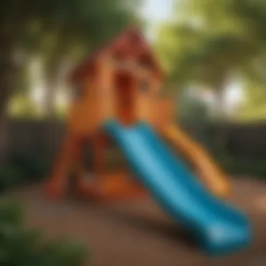Vibrant Play Structure in Backyard Colorful plastic playhouse with slide in a backyard setting