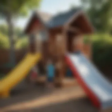 Children playing joyfully in a Costco playhouse with slide