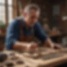 Craftsman assembling wooden DIY kit