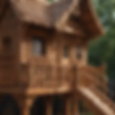 Close-up of intricate wooden details on a Playhouse with Slide