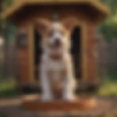 Pup's Joyful Playtime in Outdoor Setting Playful Dog Enjoying Outdoor Playhouse
