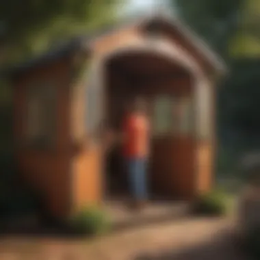 Educational Guidance in Plastic Playhouse Educator Providing Guidance in Plastic Outdoor Playhouse Setting