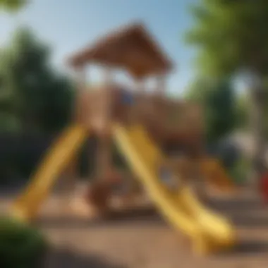Educational Integration of Playsets Educators incorporating outdoor wooden playsets with slides in curriculum