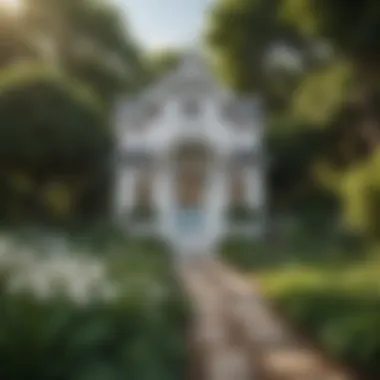 Elegant White Playhouse in Lush Garden Elegant White Playhouse with Slide in Lush Garden