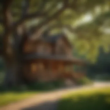 Majestic Oak Retreat Elegant wooden playhouse under the dappled shade of a majestic oak tree
