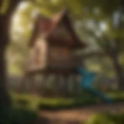 Enchanted Playhouse Swingset in Magical Garden Setting