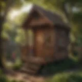 Children playing in a whimsical backyard playhouse