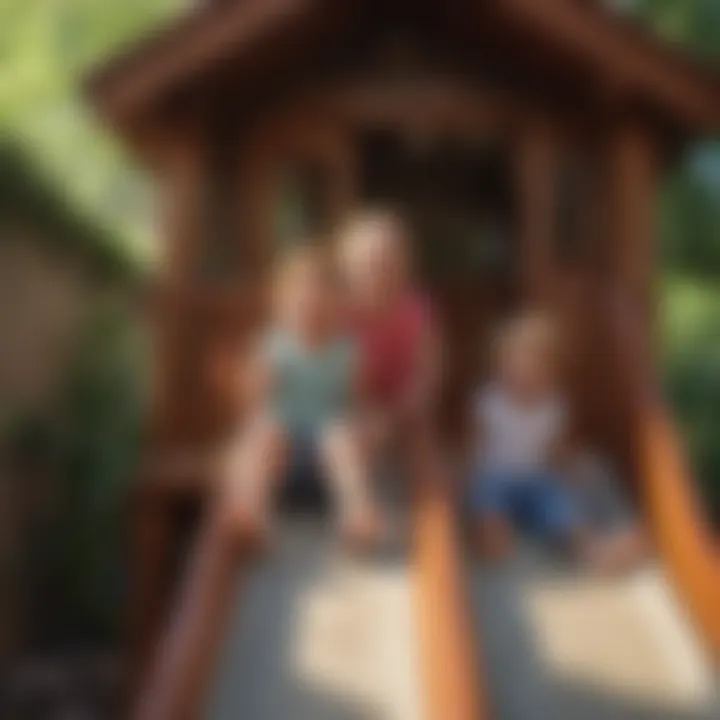 Happy kids laughing and sliding down an 8ft slide in a playhouse