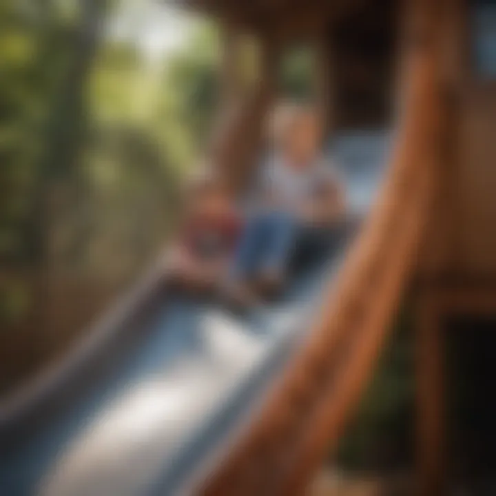 Parent and child enjoying quality time together on a playhouse slide