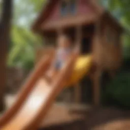 Children sliding down an 8ft slide in a vibrant playhouse