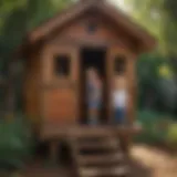 Children playing creatively in a whimsical outdoor playhouse