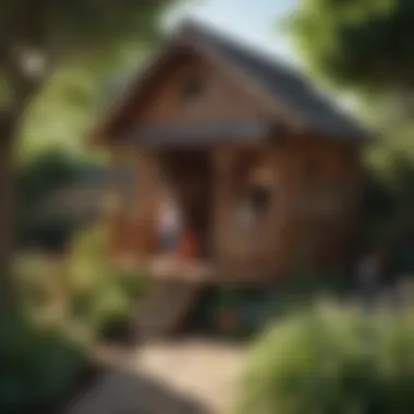 Child playing creatively in a garden playhouse