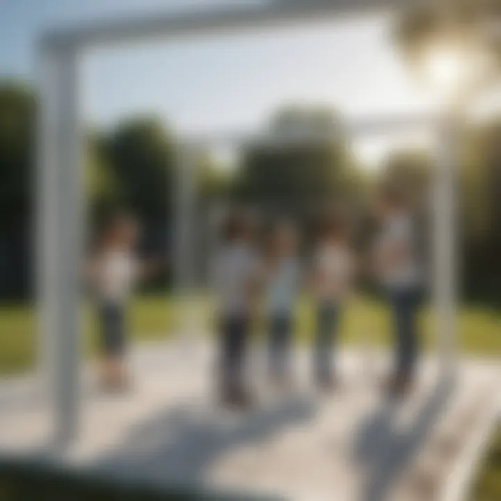 Group of children collaborating in a white outdoor play area