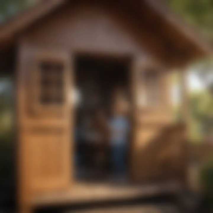 Child engaging in educational activities inside a wooden playhouse