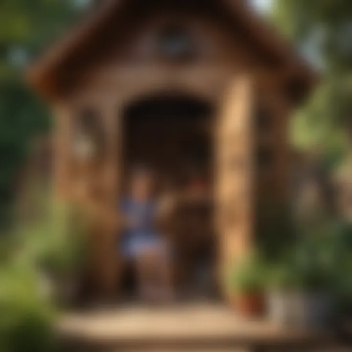 Children using imagination in a wooden playhouse setting