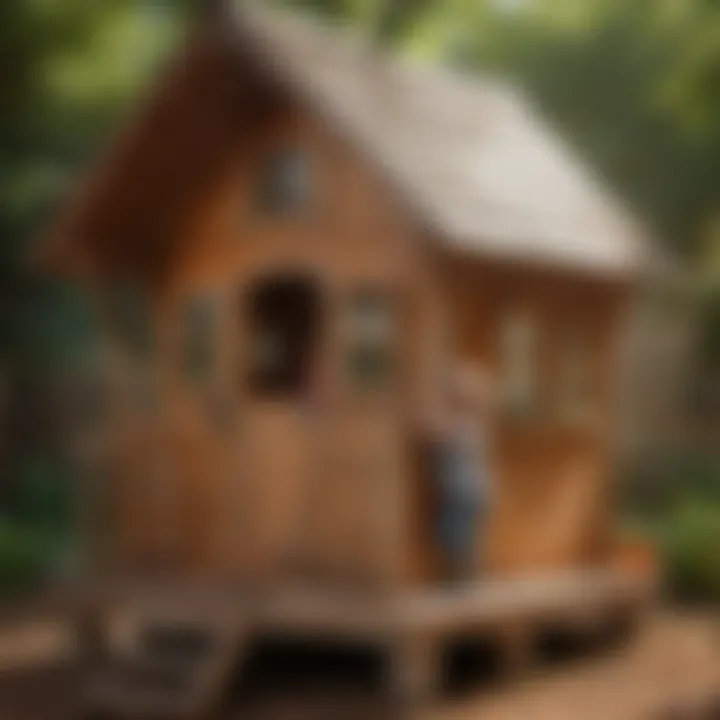 Children learning and exploring in a wooden playhouse setting