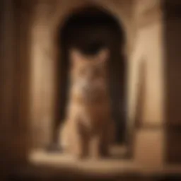 Majestic cat exploring a cardboard castle