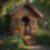 Child playing in whimsical garden playhouse