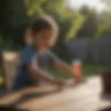 Child playing creatively at outdoor table