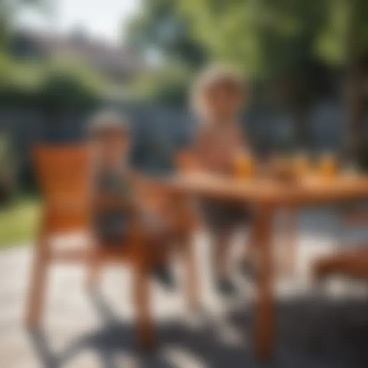 Child enjoying physical activity with outdoor furniture